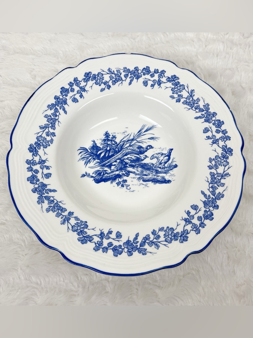 Tabletops Unlimited New England Toile Soup Pasta Bowl Pheasants Blue Floral Rare